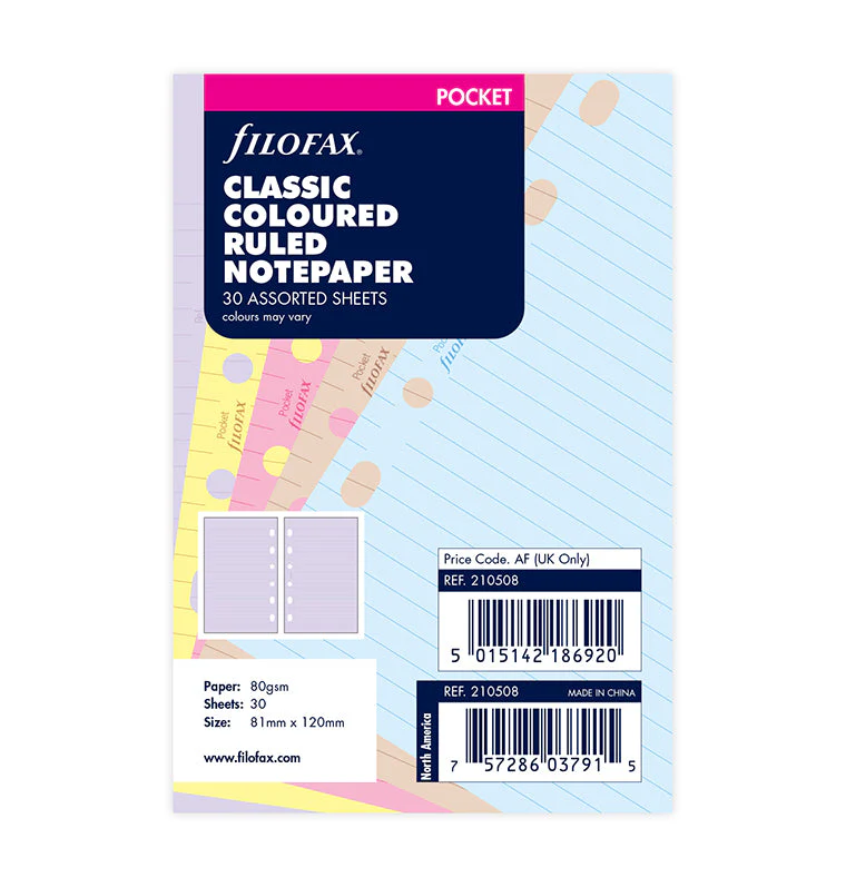 Classic Coloured Ruled Notepaper Pocket Refill