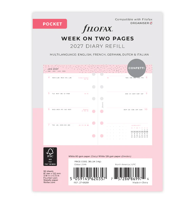 Confetti Week On Two Pages Diary - Pocket 2027 Multilanguage