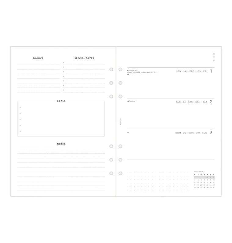 Minimal Week On Two Pages Diary - A5 2027 Multilanguage - Image 7