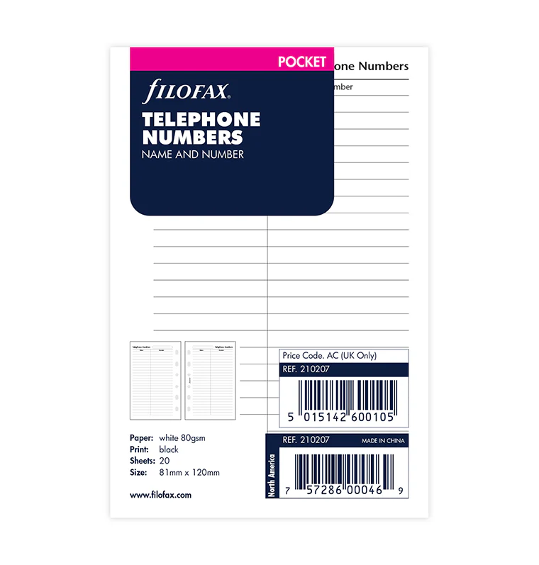 Name and Telephone Number Refill - Pocket - Image 6