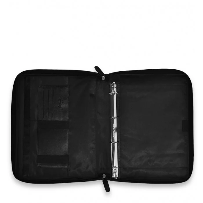 Nappa A4 Leather Zipped Folio with Removable Rings Black - Sale - Image 3