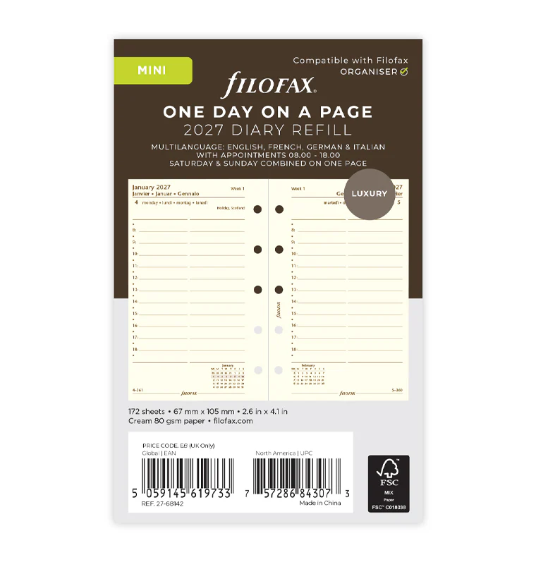 One Day On A Page Diary With Appointments - Mini Cotton Cream 2027 Multilanguage