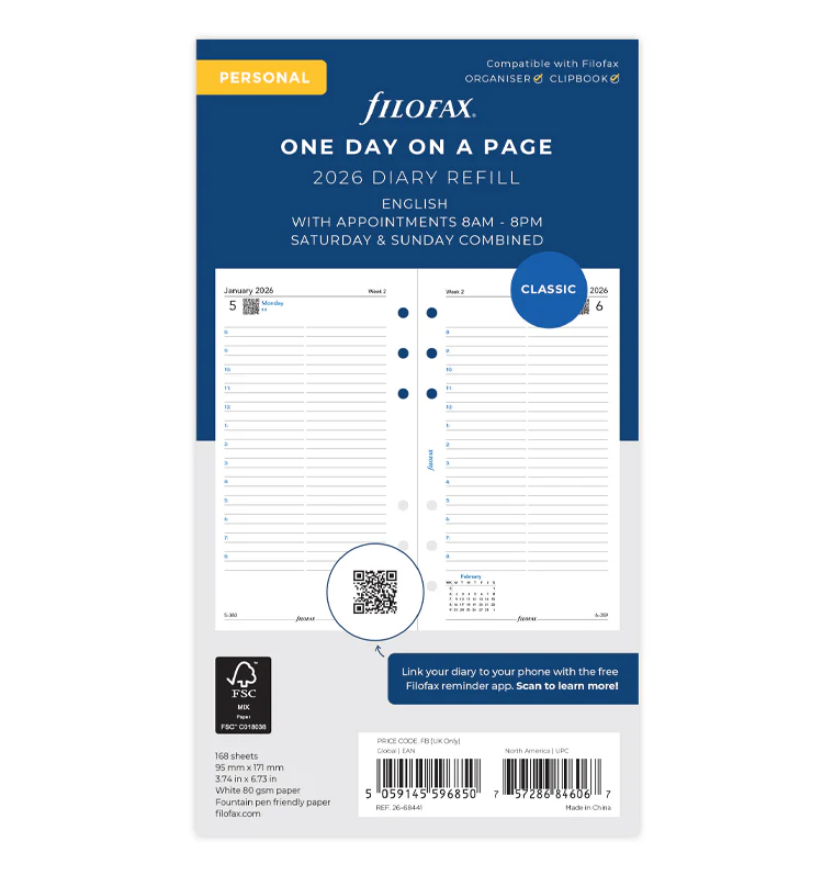 One Day On A Page Diary With Appointments - Personal 2026 English