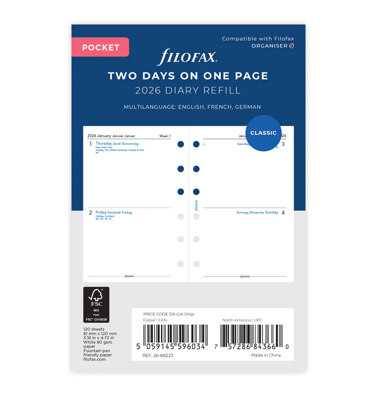 Two Days On One Page Diary - Pocket 2026 Multilanguage
