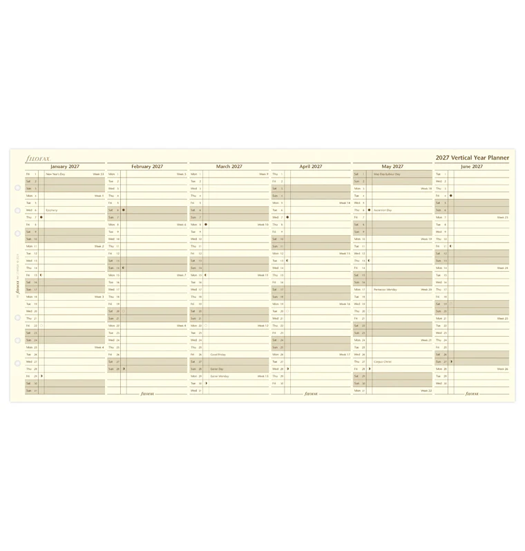 Vertical Year Planner - A5 Cotton Cream 2027 English - Image 4