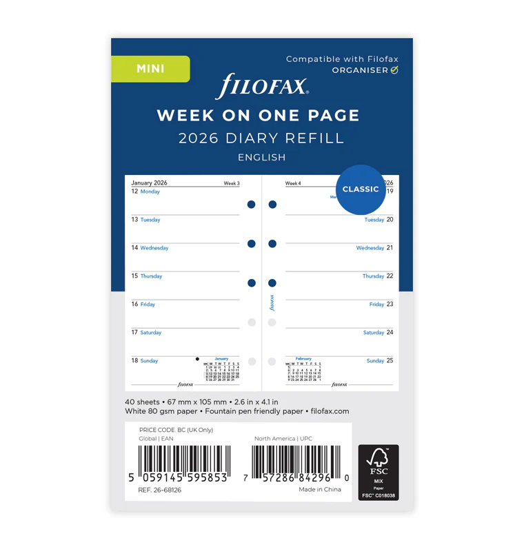 Week On One Page Diary - Mini 2026 English