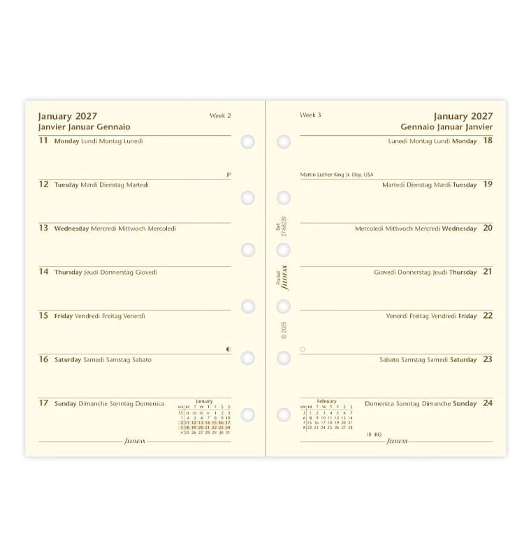 Week On One Page Diary - Pocket Cotton Cream 2027 Multilanguage - Image 4
