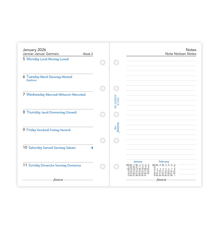 Week On One Page Diary with Notes - Mini 2026 Multilanguage - Image 4