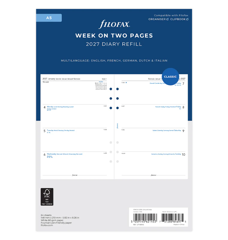 Week On Two Pages Diary - A5 2027 Multilanguage