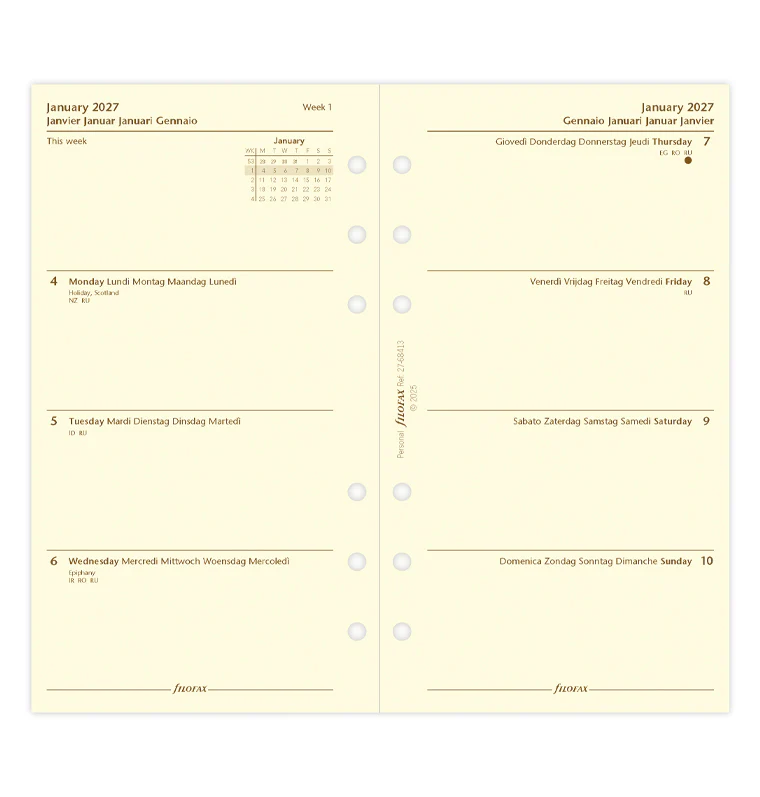Week On Two Pages Diary - Personal Cotton Cream 2027 Multilanguage - Image 4