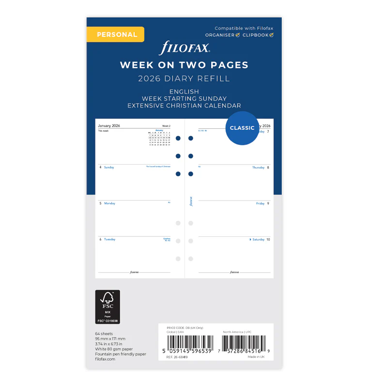 Week On Two Pages Sunday Start Diary - Personal 2026 English