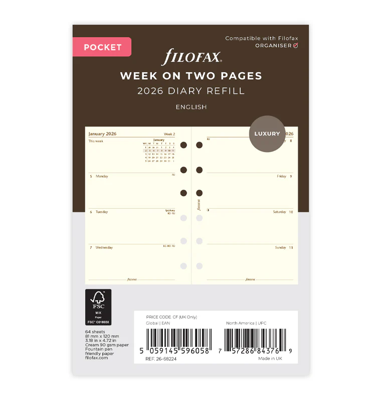 Week On Two Pages Diary - Pocket Cotton Cream 2026 English
