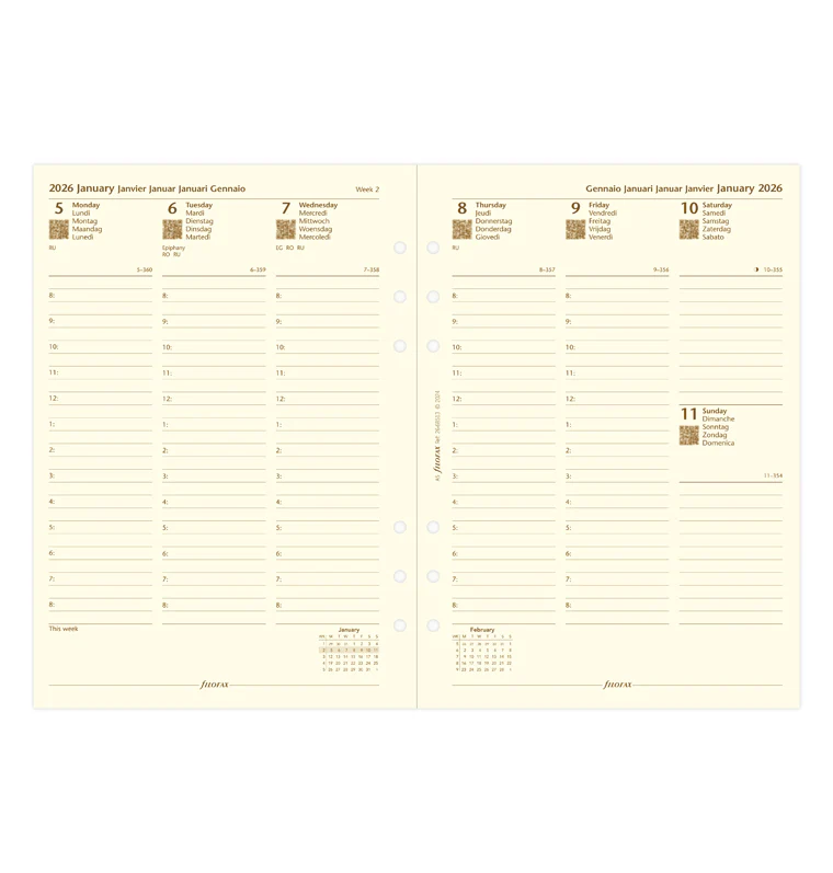 Week On Two Pages Diary With Appointments - A5 Cotton Cream 2026 Multilanguage - Image 4
