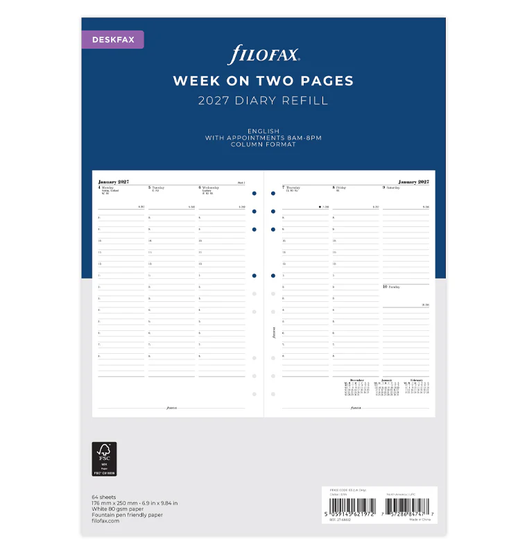 Week On Two Pages Diary With Appointments - Deskfax 2027 English