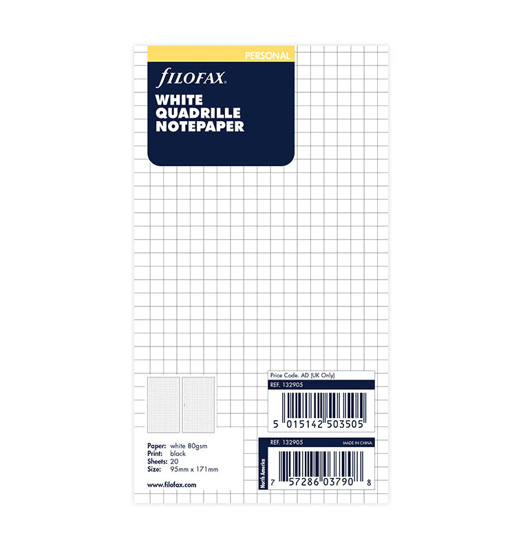 White Quadrille Notepaper Refill - Personal